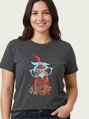 Chic Geek Chicken Graphic Tee | Gray Heather Crew Neck Short Sleeve Shirt Small